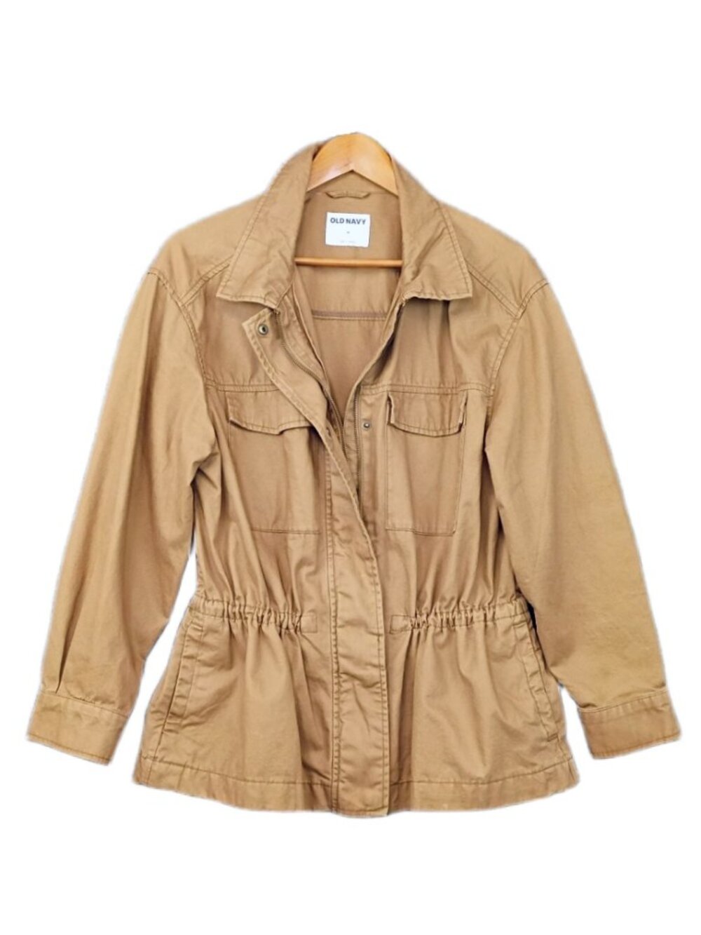 Old Navy Cotton Canvas Utility Jacket Medium Tan Cinch Waist Field Military Coat